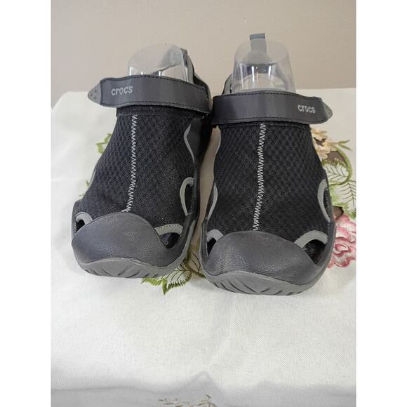 Crocs Mens Swiftwater Fisherman Deck Sandals Shoes Black Water Slip On Size 9 - Picture 2 of 10
